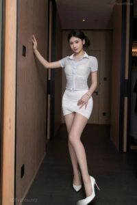 刘婷婷性感薄透上衣配白色包臀裙露超薄肉丝秀美腿绝美写真